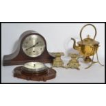 A vintage wooden cased Napoleon hat Westminster chime  mantle clock together with a oak mounted