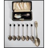 A set of six Art Deco hallmarked silver coffee spoons by William Suckling Ltd, Birmingham 1931/32.
