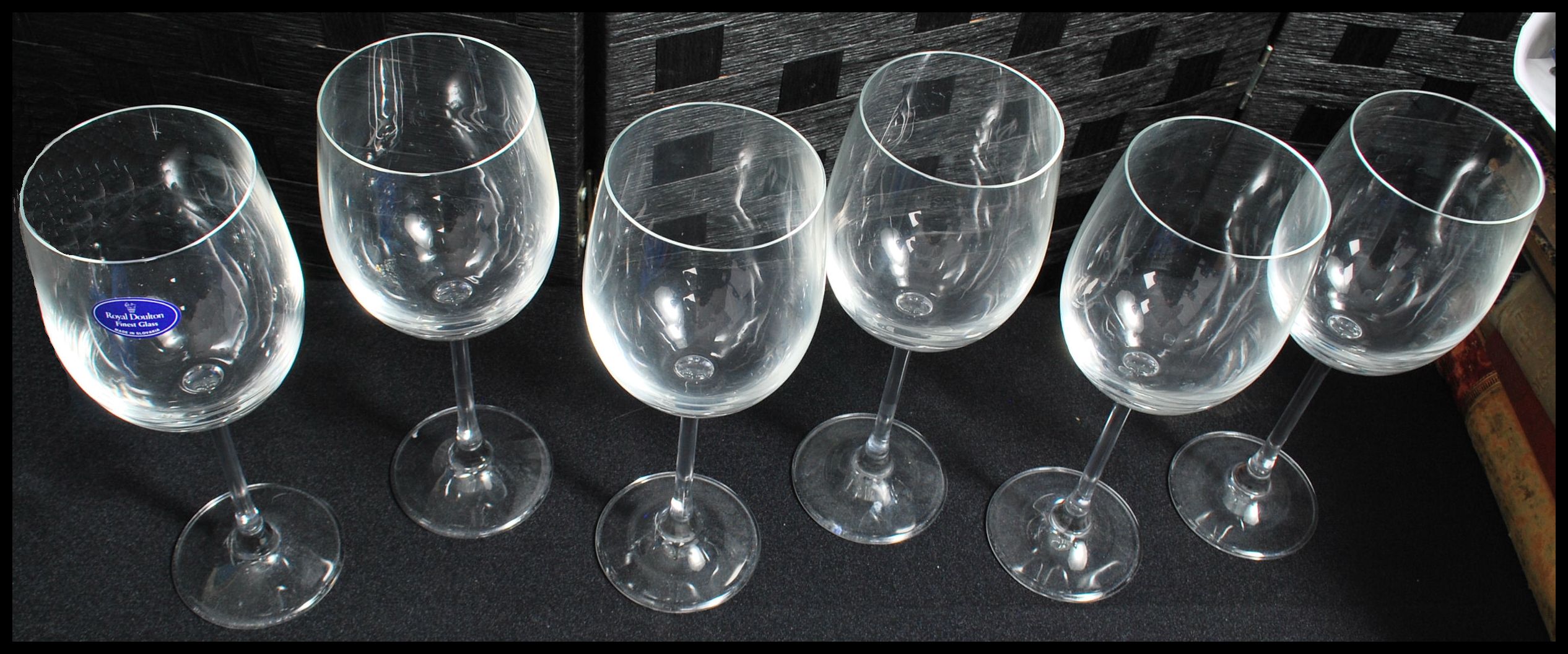 A boxed set of six unused Royal Doulton Finest Glass wine glasses contained within the original - Image 7 of 8