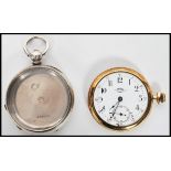 A vintage 20th century Buren gilt pocket watch with enamel face, Arabic numeral chapter ring,
