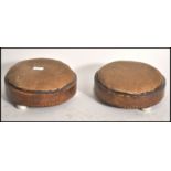 A pair of 2 19th century Victorian marquetry tunbridge inlaid footstool of circular form with bun