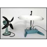 A vintage retro 20th century Allen industrial work desk lamp having an inset magnifying glass