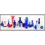 A collection of vintage blue glass to include Boda glass vase, designed by Erik Hoglund, Victorian