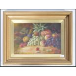 An accomplished framed and glazed oil on board still life painting. The painting depicting fruit