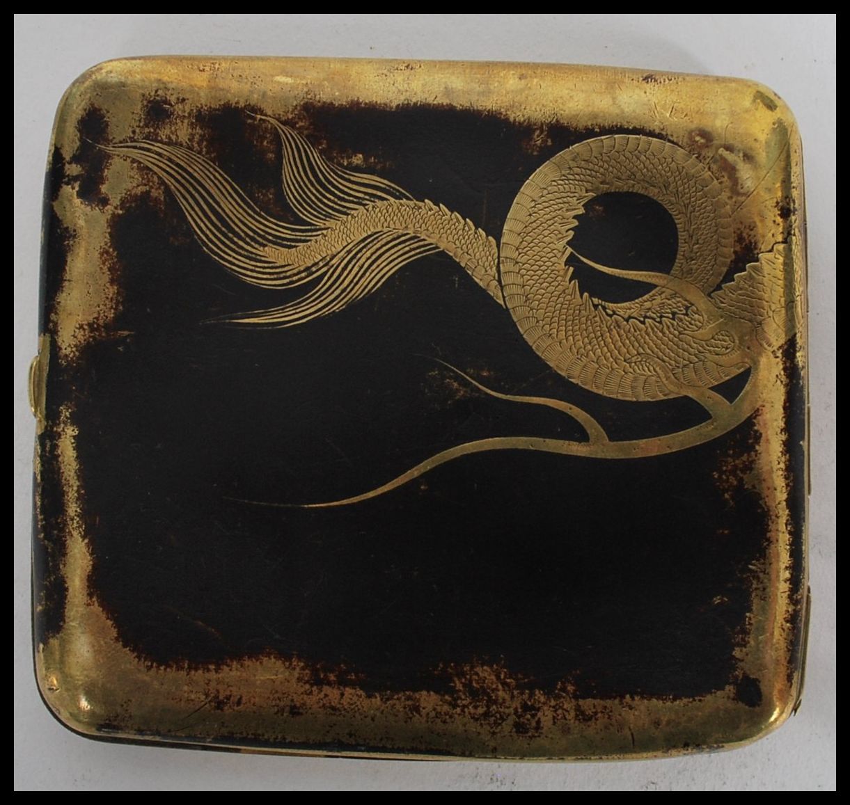 A vintage 20th century Chinese brass cigarette case depicting a dragon along with a silver white - Image 4 of 7
