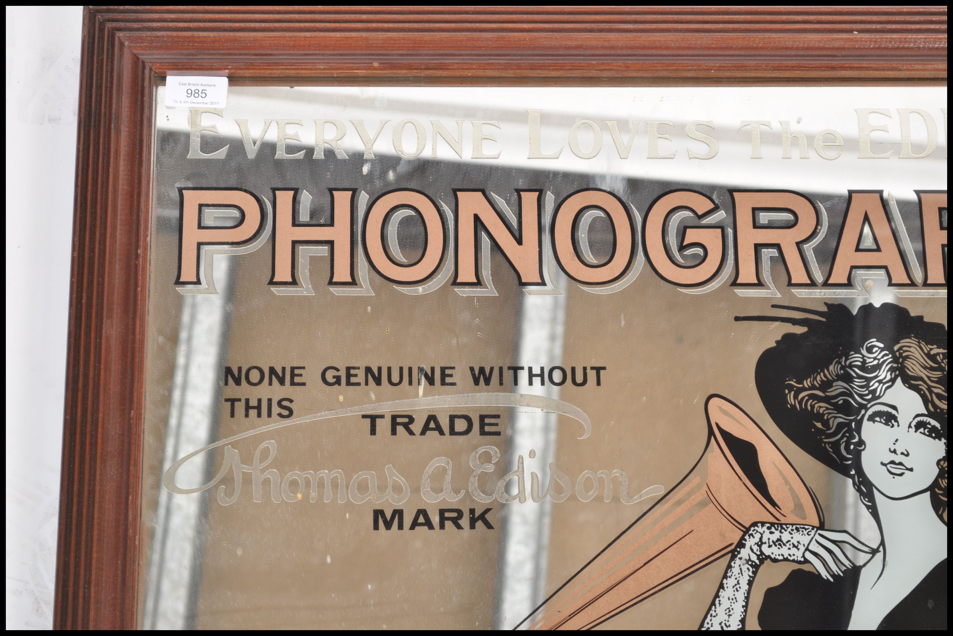 A 20th century vintage advertising point of sale mirror advertising The Edison Phonograph. The - Image 3 of 3