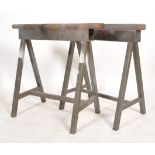 A pair of mid century Industrial trestle ends of cast metal and wooden construction - ideal as