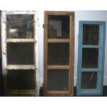 A set of three vintage early 20th century upcycled French window pane / shutters, the frames