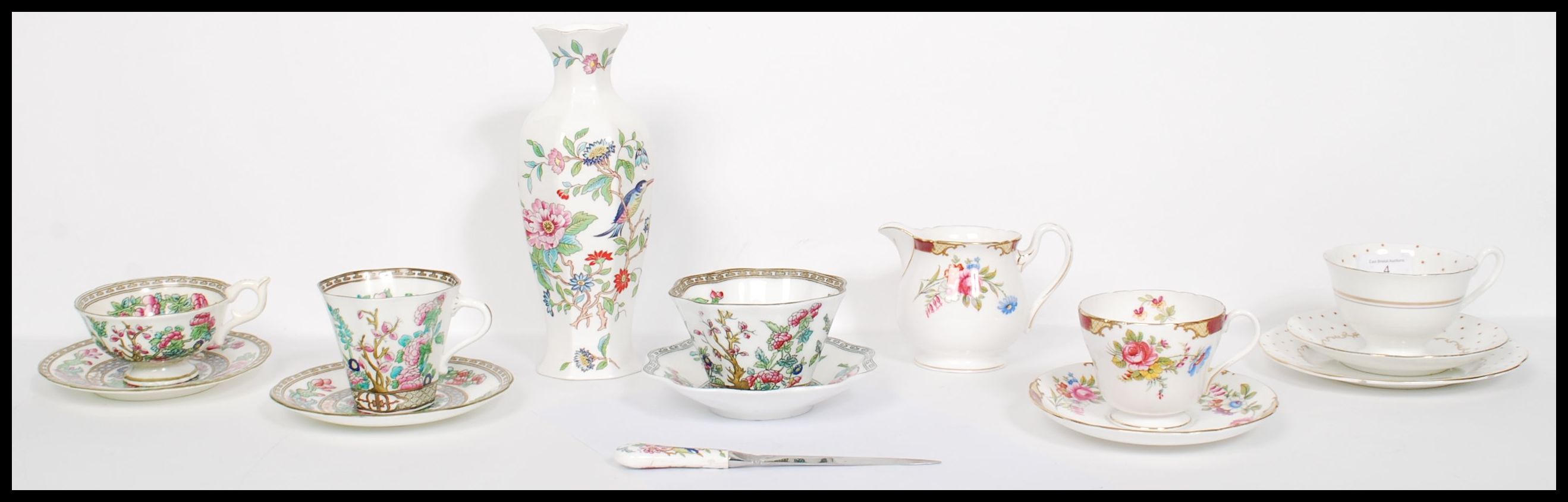 A good group of vintage cups an saucers to include Shelley Maroon Princess cup saucer and creamer