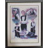 A group of three framed and glazed snooker stars p