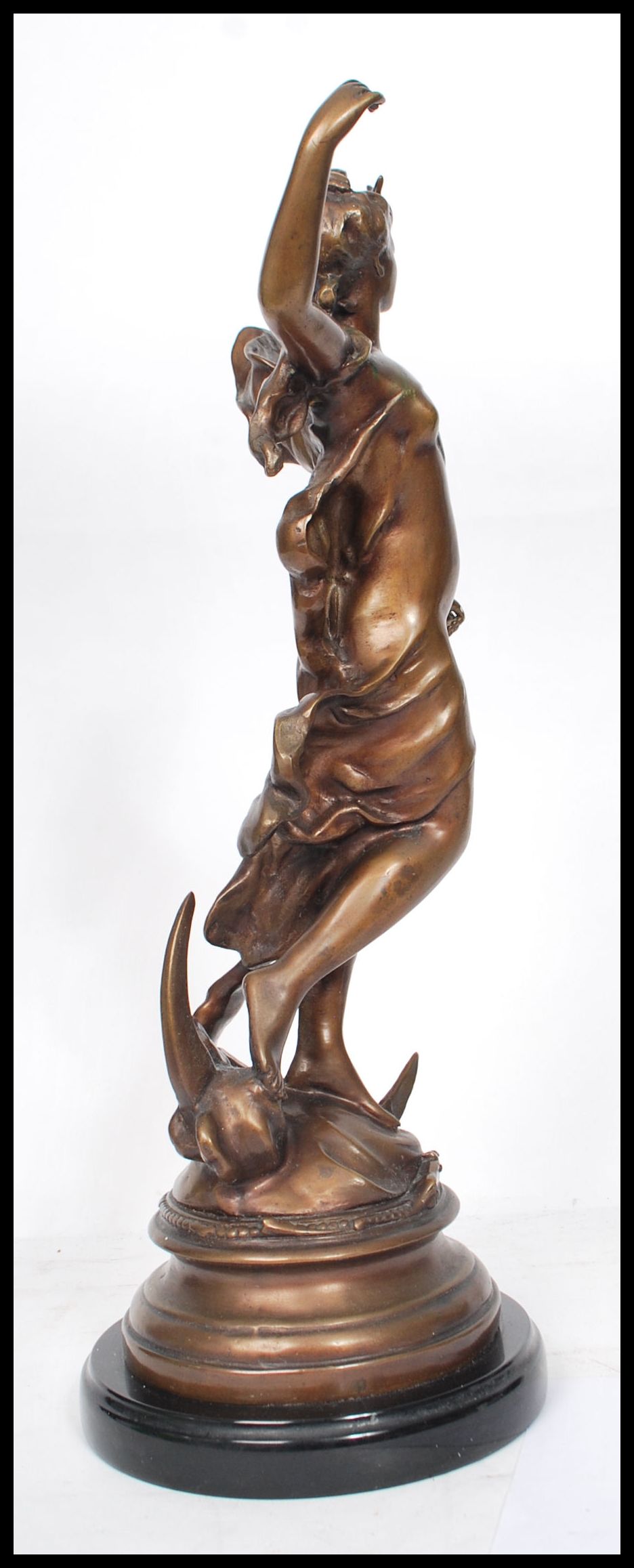 A French bronze figure - sculpture depicting a maiden seated on a crescent moon with cloud after - Image 4 of 6