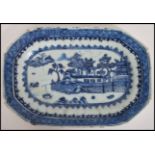 A late 18th early 19th century Oriental Chinese blue and white willow pattern tray dish believed