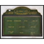 An unusual retro painted wooden sign for J Smith of London 1905. Two tone black and green