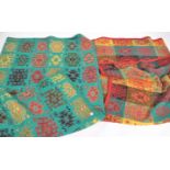 A retro 20th century throw / cover heavily influenced by South American designs set on green