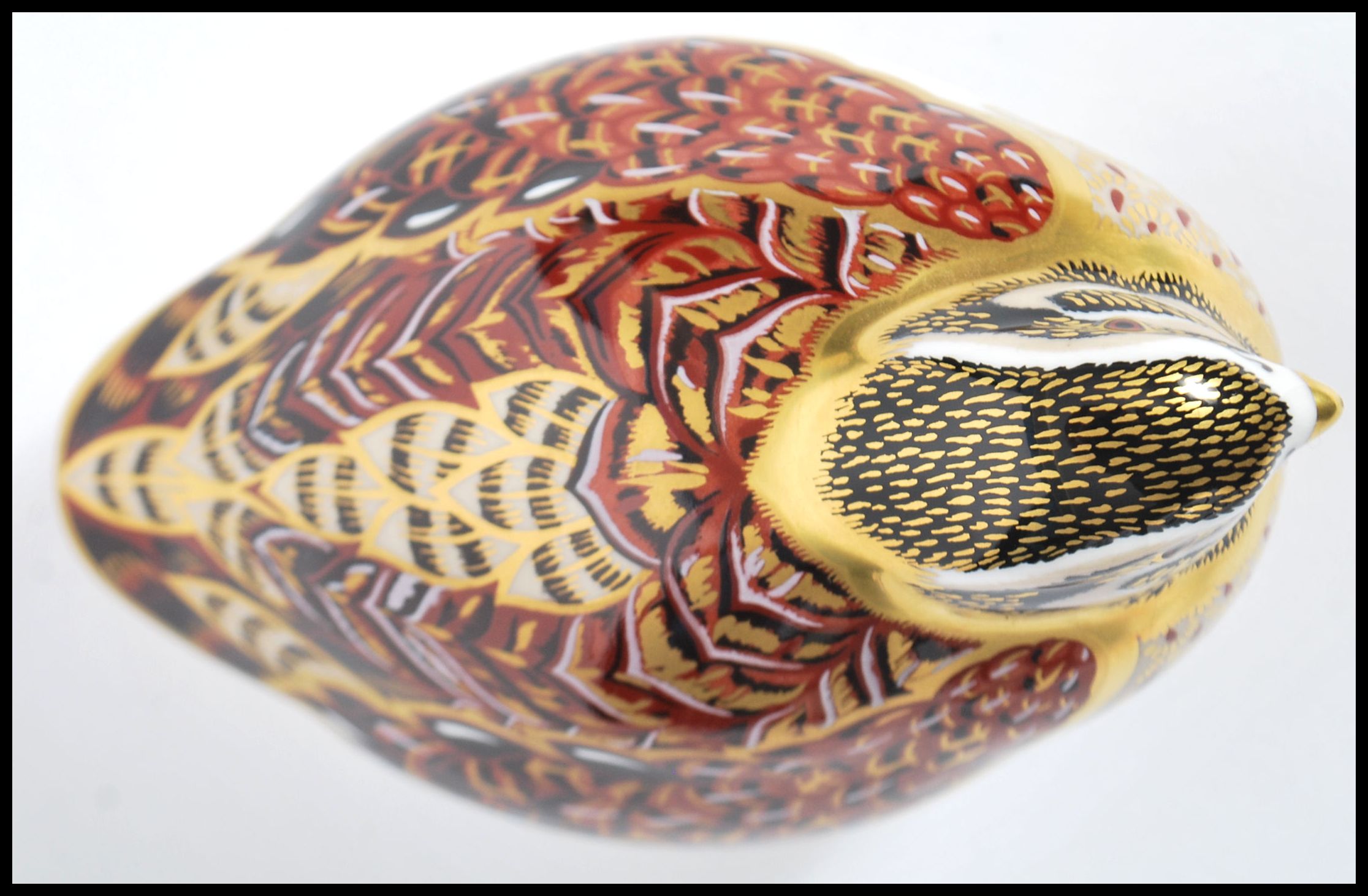 A Royal Crown Derby Grouse paperweight, with red stamp to underside, gold stopper, 6.5cm high - Image 5 of 6