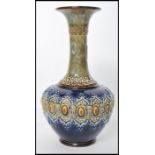 A 19th century Doulton Lambeth stoneware baluster vase having a waisted neck with flared rim, blue