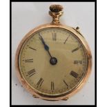 A vintage 20th century ladies 9ct gold cased pocket watch, white enamel dial with roman numeral