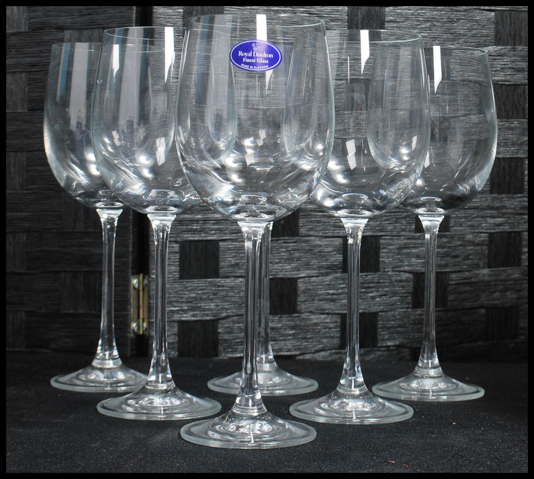 A boxed set of six unused Royal Doulton Finest Glass wine glasses contained within the original - Image 3 of 8