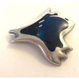 A signed iconic modernist silver and enamel 1950's Henning Koppel for Georg Jensen Amoeba brooch pin