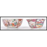 Two late 19th early 20th century Chinese ceramic hand painted bowls, each bowl with applied hand