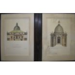 A group of four framed and glazed 19th century style architectural etchings / plates. Coloured