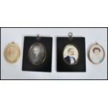 A group of four miniature pictures in various mediums to include two oval gilt framed pictures of