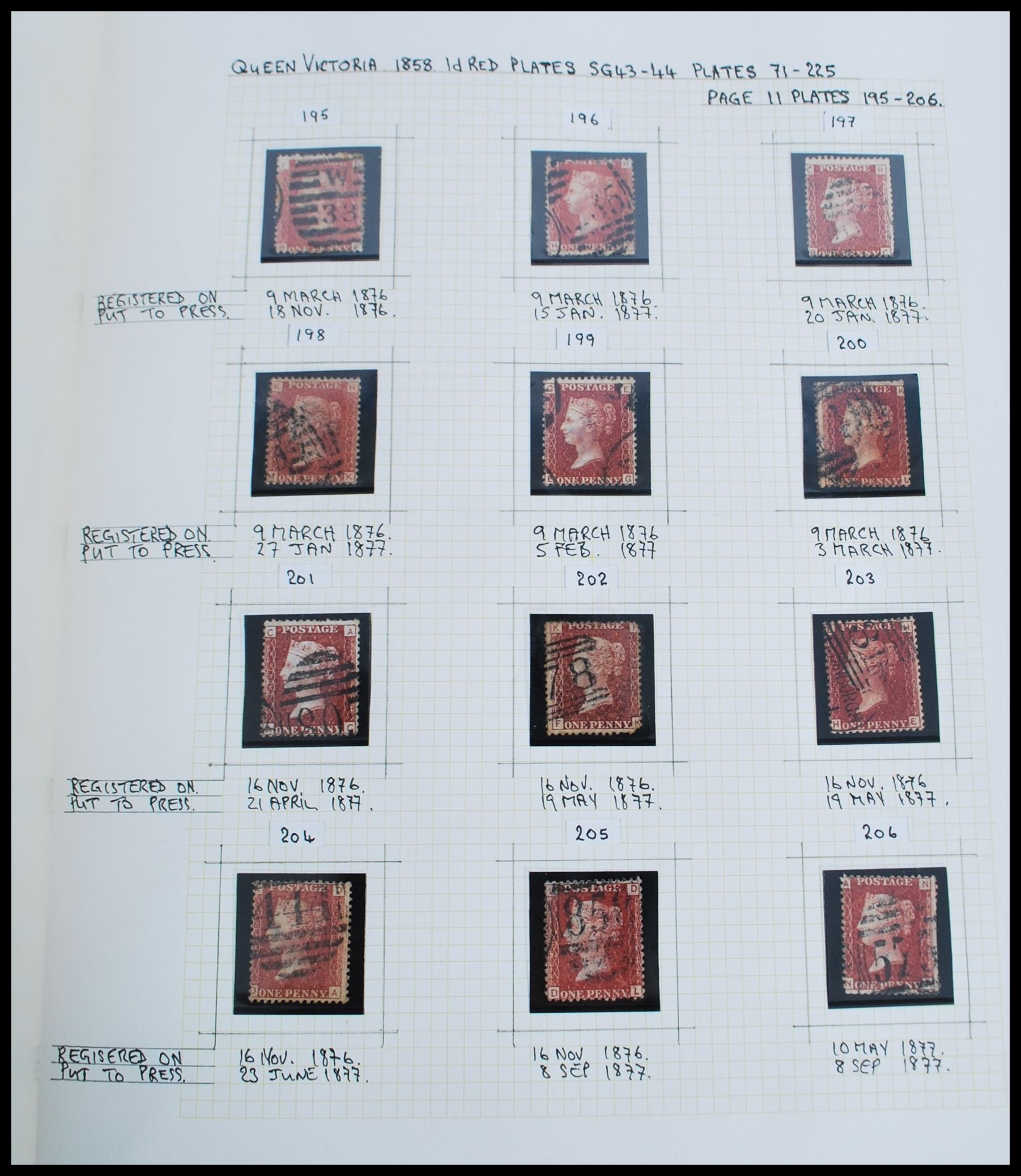 Postal History - Penny Red Stamps, a Stanley Gibbons SG 43/44 stamp album containing approx 132 - Image 2 of 2