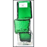 A vintage 20th century Whitefriars style green drunken bricklayer vase in the manner of Geoffrey