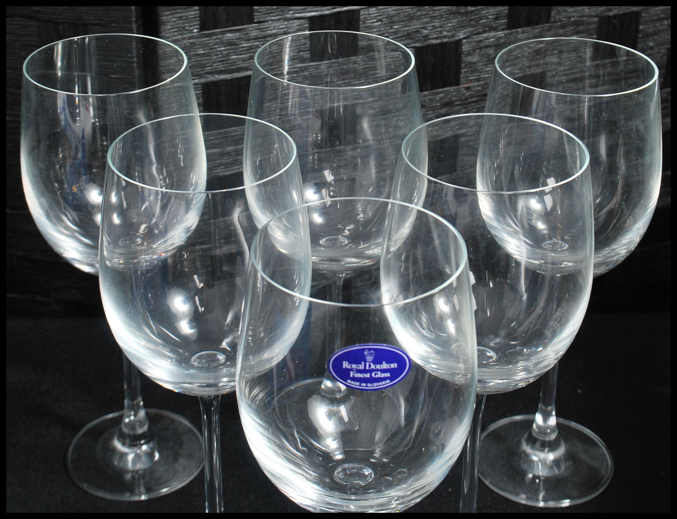 A boxed set of six unused Royal Doulton Finest Glass wine glasses contained within the original - Image 4 of 8