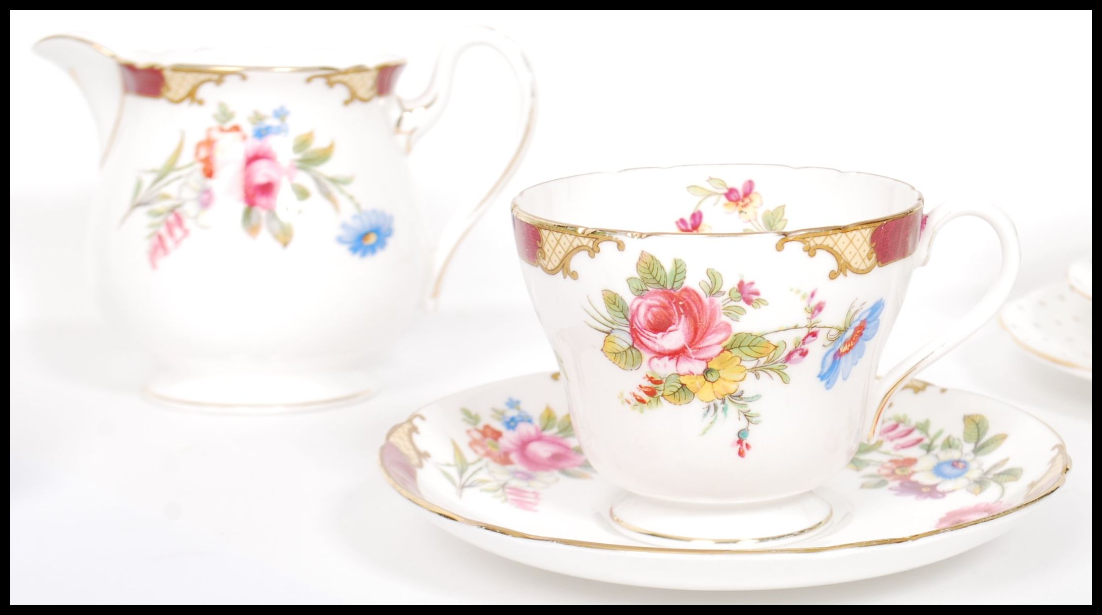 A good group of vintage cups an saucers to include Shelley Maroon Princess cup saucer and creamer - Image 4 of 15