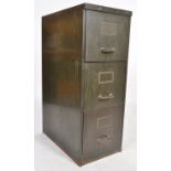 A good mid century small proportioned Industrial metal upright filing cabinet of 3 drawers with pull