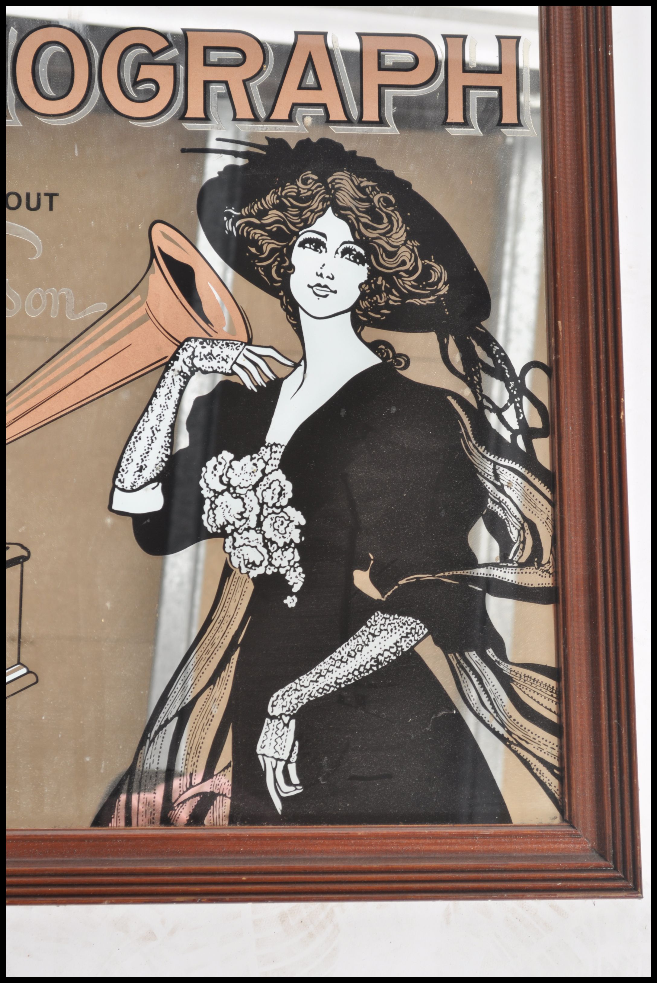 A 20th century vintage advertising point of sale mirror advertising The Edison Phonograph. The - Image 2 of 3