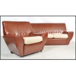A retro 1950's two tone vinyl upholstered 3 seat s