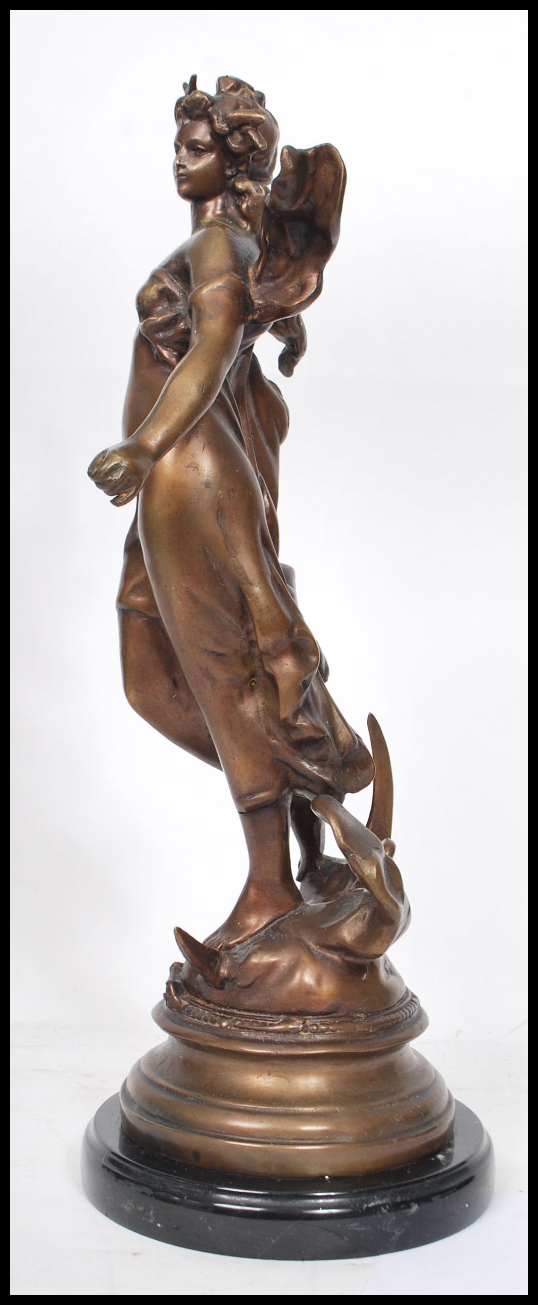 A French bronze figure - sculpture depicting a maiden seated on a crescent moon with cloud after - Image 2 of 6