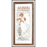 A retro 20th century advertising mirror with transfer printed maiden in the Art Nouveau manner