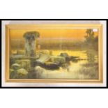 After Enrique Serra. A 20th century retro lake scene print with ruins etc in the Roma style being