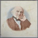 A 19th century ceramic tile with portrait of William Ewart Gladstone Victorian Prime Minister.