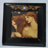 An unusual framed Art Nouveau style metal tile having a portrait study of a young lady being set