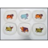 A set of 6 1970's English Ironstone, Beefeater steak and grill plates depicting bulls in different