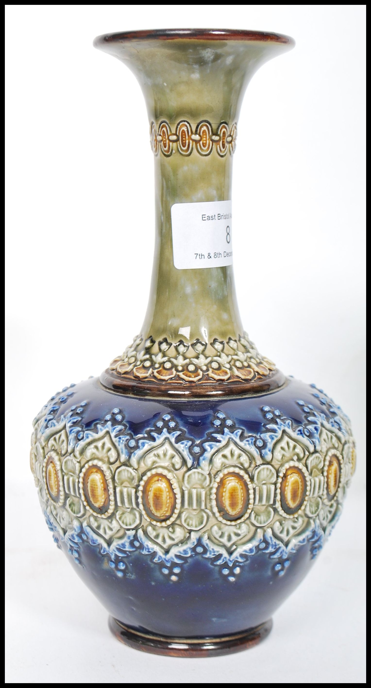 A 19th century Doulton Lambeth stoneware baluster vase having a waisted neck with flared rim, blue - Image 2 of 5