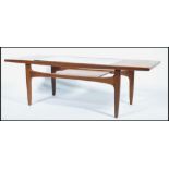 G-Plan - A retro 1970's teak wood long John coffee table with inset glass top with exposed panel