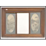 A 19th century oak framed Tryptych mirror. The rectangular frame with flared edge top over central