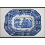 A set of three graduating Victorian Masons Patent Ironstone blue and white meat platters