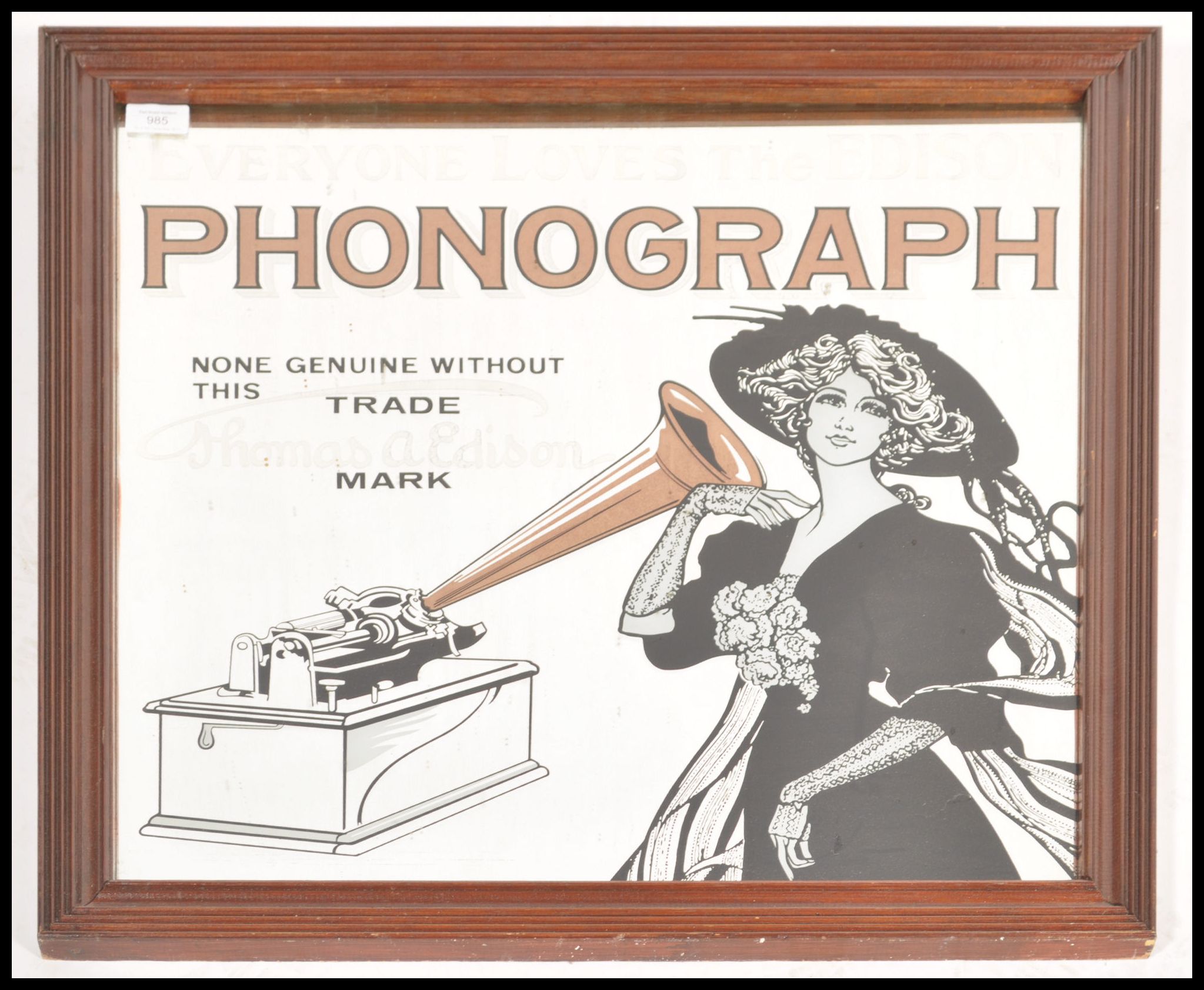 A 20th century vintage advertising point of sale mirror advertising The Edison Phonograph. The