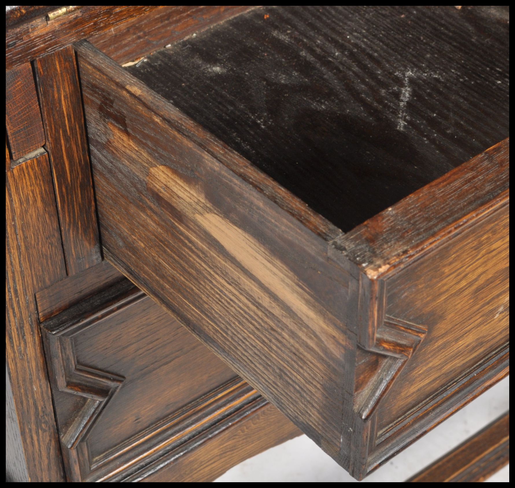 An early 20th century oak Jacobean revival bureau bookcase. Raised on barley twist supports with - Image 4 of 5
