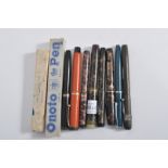 A cololection of vintage 20th century fountain pens to include a Onoto de La Rue ' the pen ', a