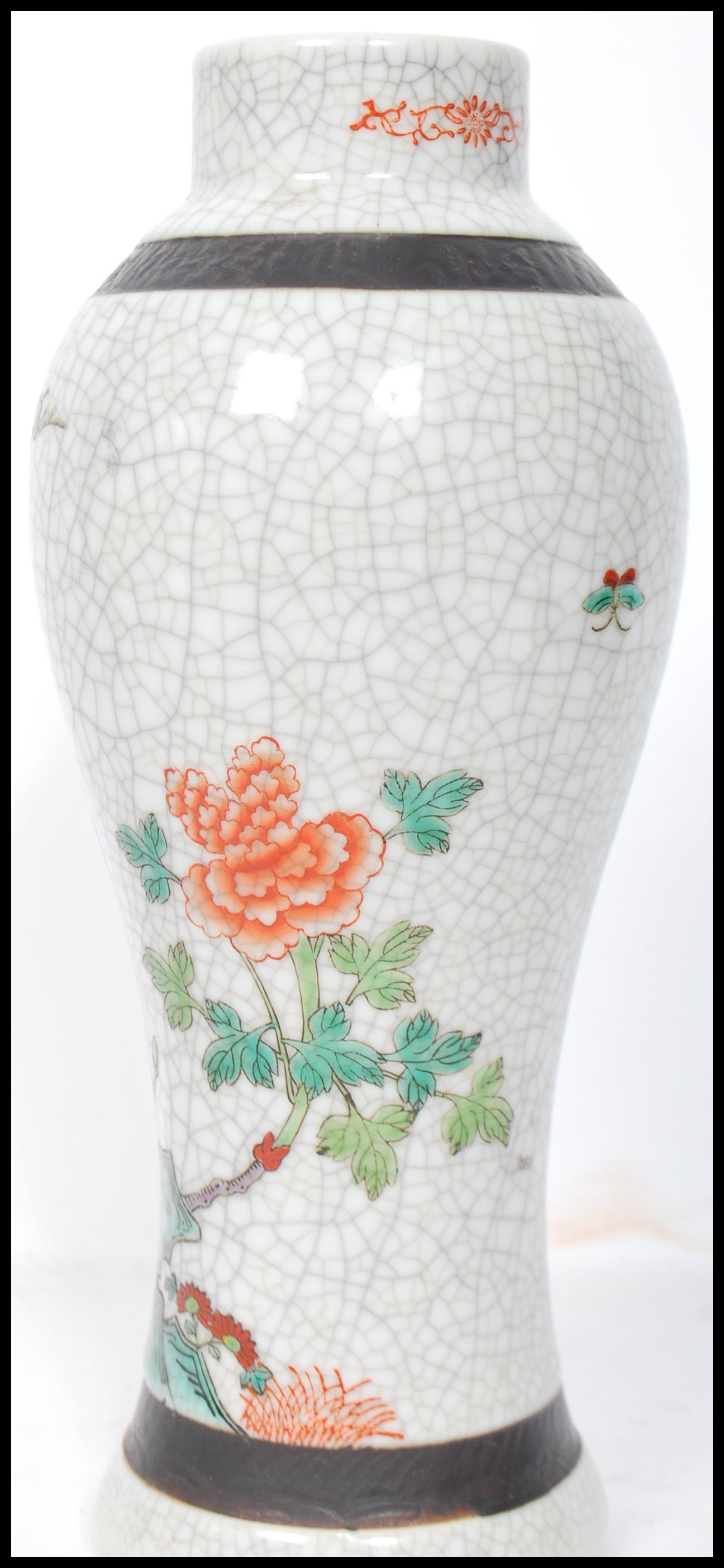 A 19th century crackle glaze Chinese Oriental vase depicting birds of paradise. The vase of - Image 2 of 5