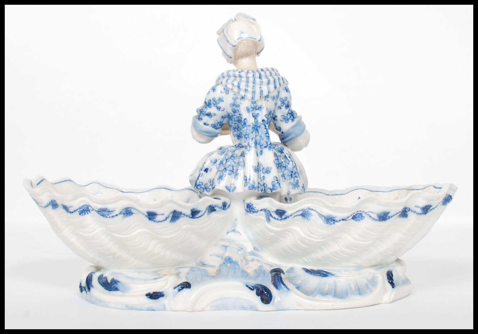 A 19th century Meissen figural table salt modelled as a young girl holding a goose seated between - Image 3 of 6