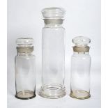 A good set of 3 early 20th century shop sweet - confectionary jars. All of tall cylindrical form