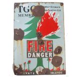 A vintage 20th century Industrial enamel Timbers Growers Organisation fire danger sign depicting a